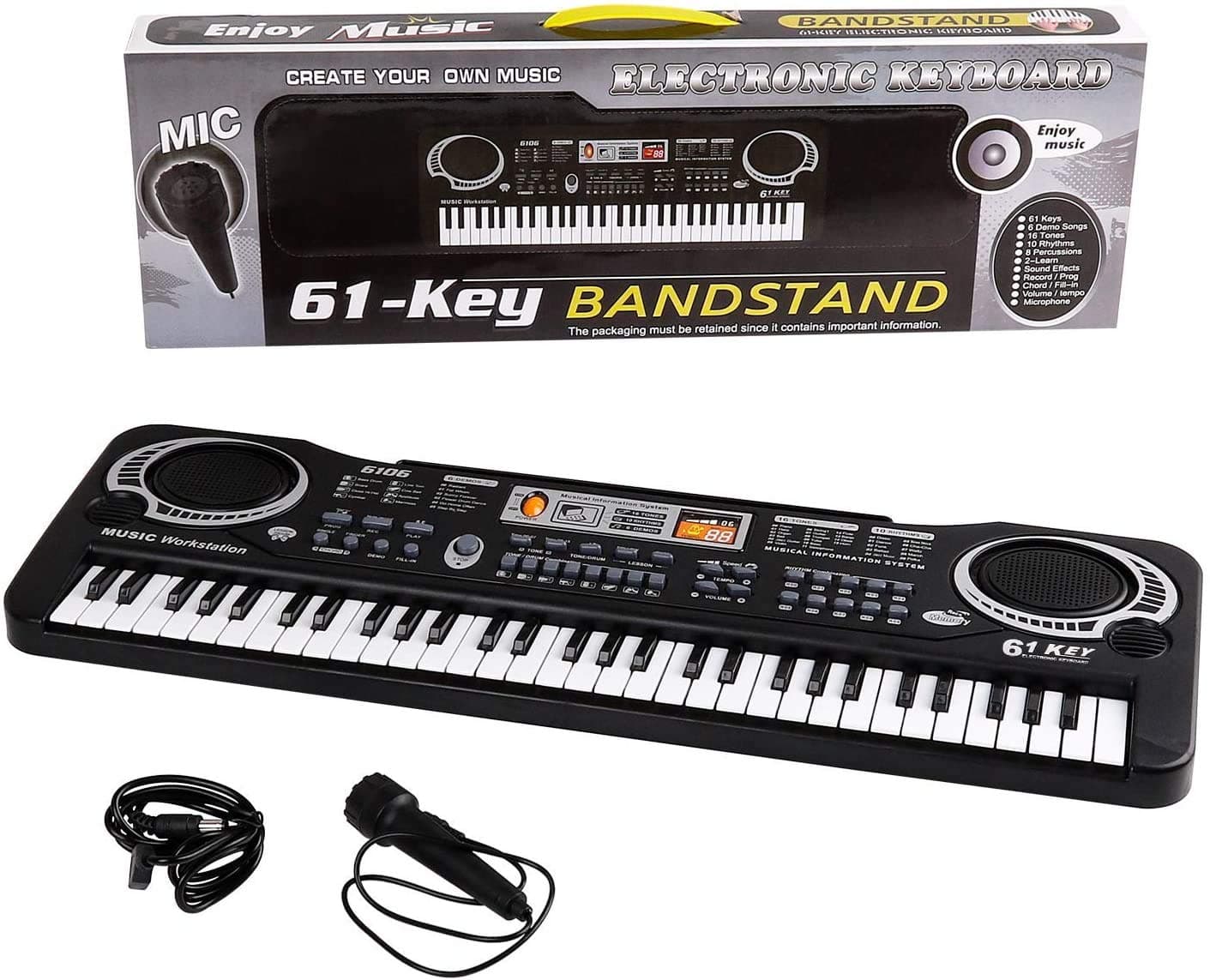 Shayson Electronic Karaoke Keyboard Microphone Kids (61 Key - Black)