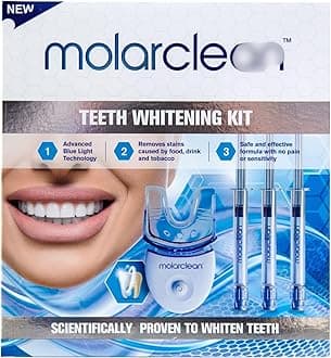 Teeth Whitening Kit - Advanced Blue Light Technology - Removes Stains Caused by Food, Drink and Tobacco - Safe and Effective Formula with No Pain or Sensitivity
