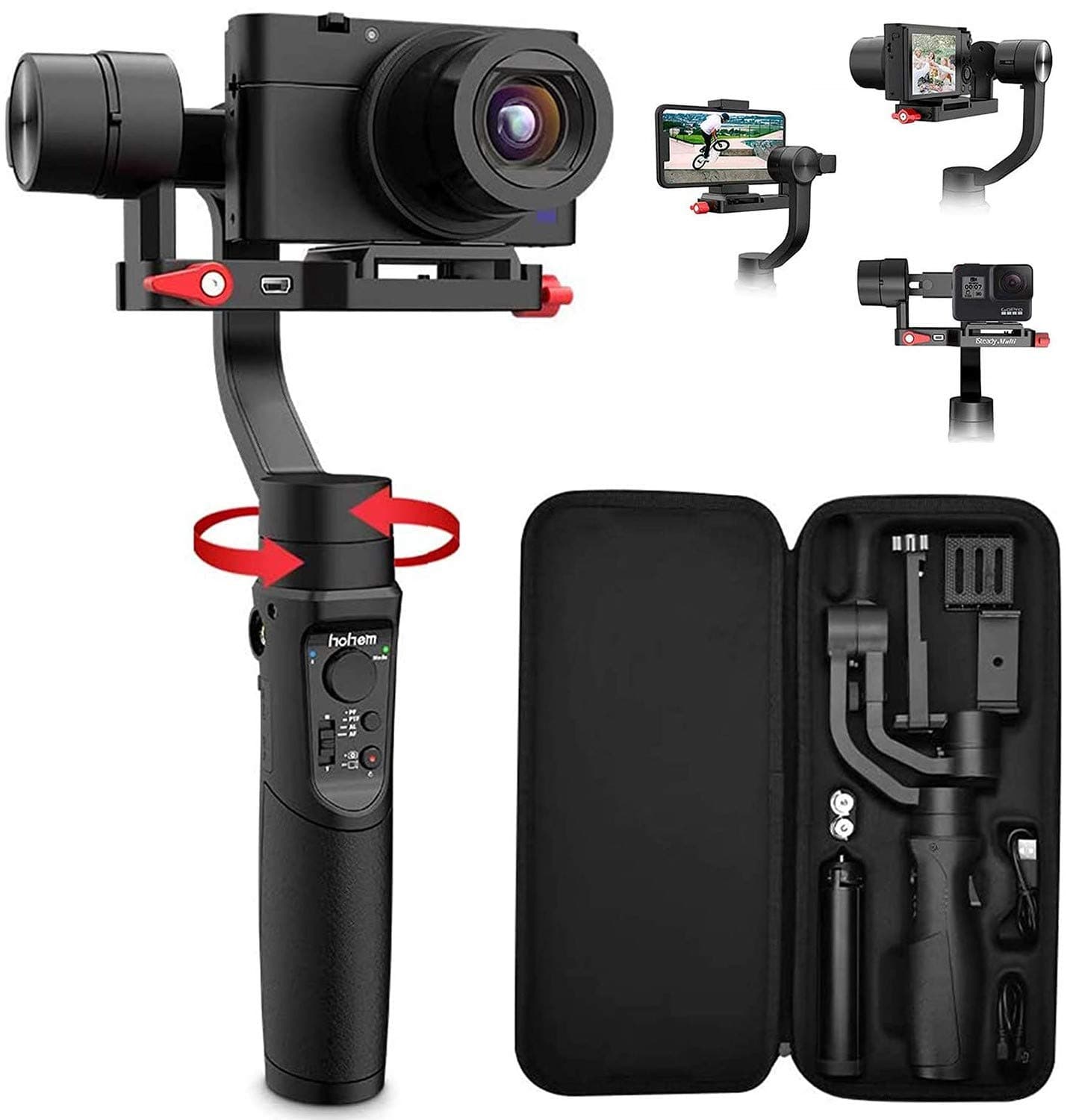 hohem All in 1 3-Axis Gimbal Stabilizer for Compact Camera Action Camera and Smartphone, Compatible with Sony ZV-1/RX100 Series, GoPro Hero 8 Series, iPhone 12 11 Series and Android, iSteady Multi