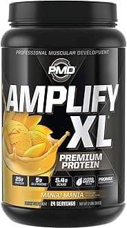 PMD Sports Amplify XL Premium Whey Protein Supplement Hydro Greens Blend - Glutamine and Whey Protein Matrix with Superfood for Muscle, Strength and Recovery - Mango Mania (24 Servings)