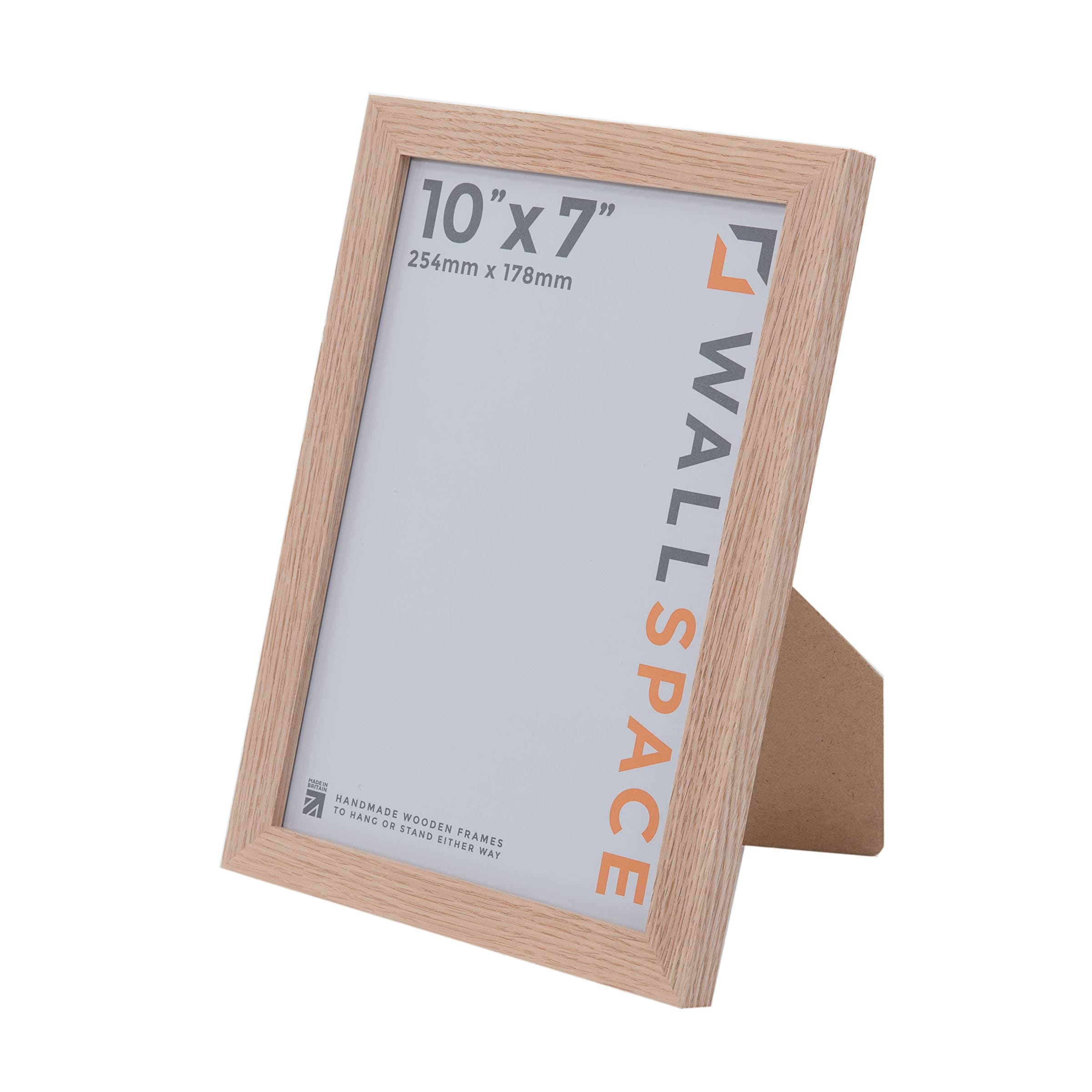 Wall Space 10x7 Oak Picture Frame | Oak 7x10 Photo Frame | 10 x 7 inch | 254x178mm | 25.4x17.8cm | Real Wood with Glass | Handmade Wooden Made in UK