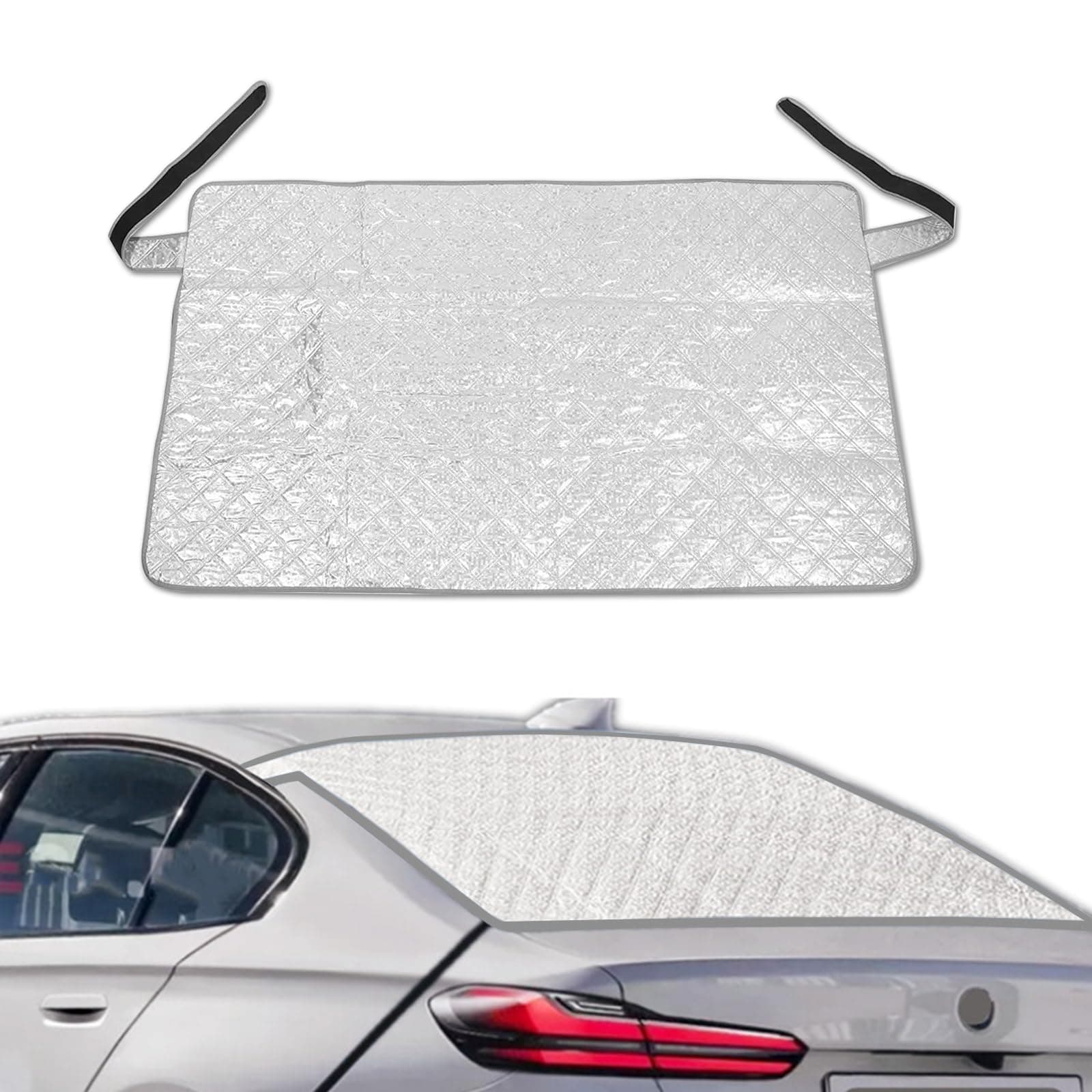 1 PC Car Rear Window Sunshade, 55.11" x 31.49" Thickened Metal Film Flame-Retardant Cotton with Adsorption Force Cap, All Seasons Universal Protective Accessory, for Most Models (Silver)