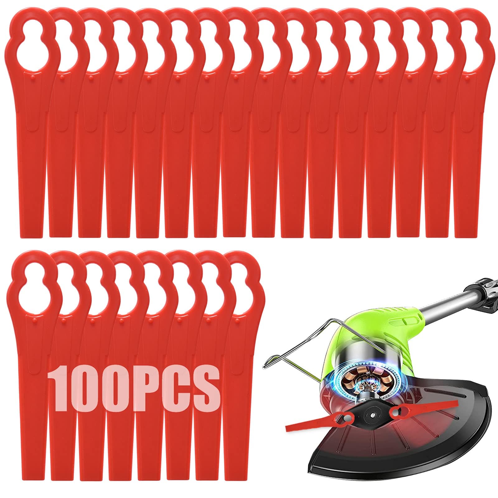 100 Pcs Plastic Grass Trimmer Blades, Cordless Strimmer Blades 83 mm Lawn Mower Cutting Blades Garden Mower Replacement Blades for Swift Ryobi VonHaus Grass Strimmer