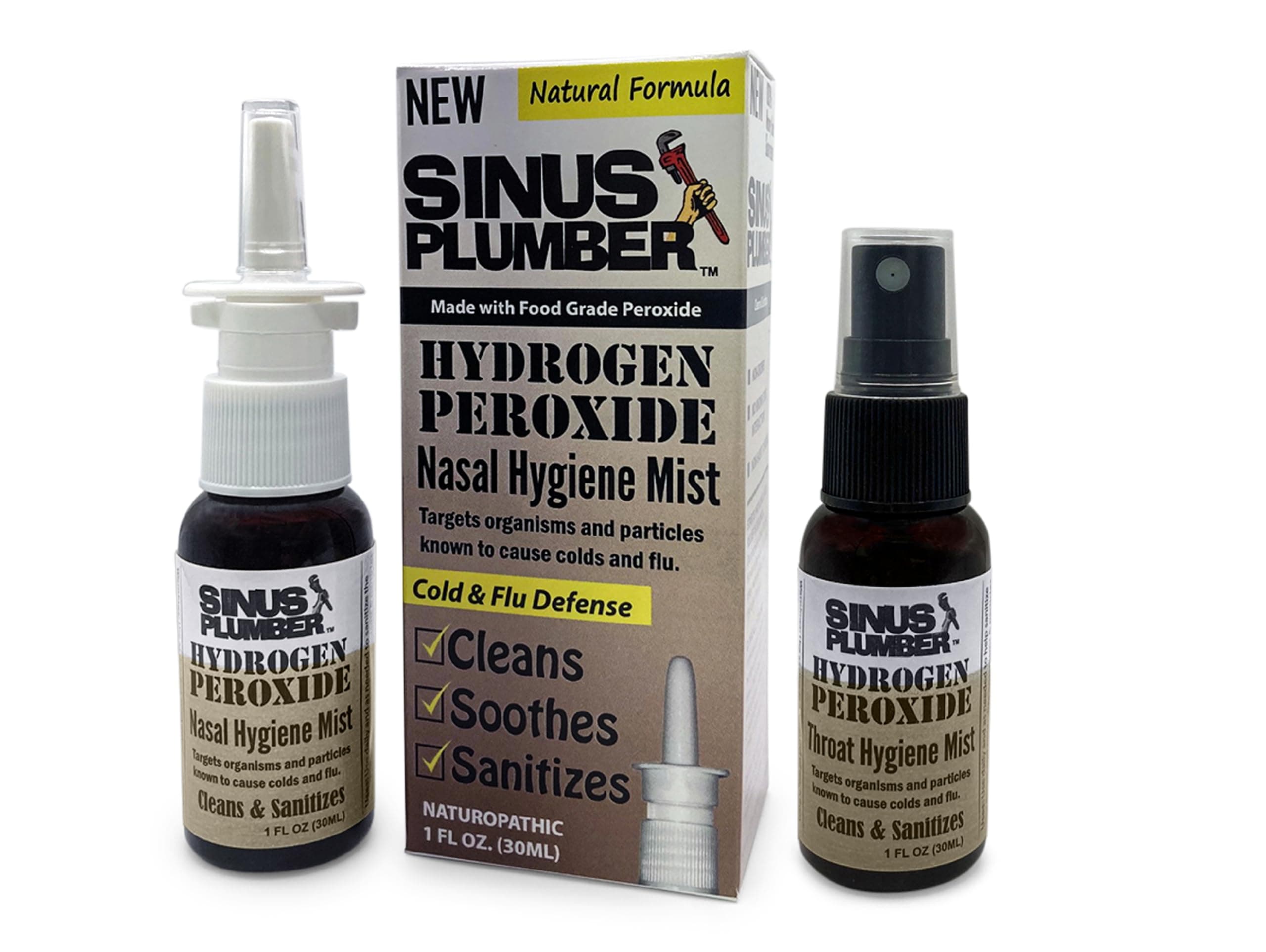 Hydrogen Peroxide Nasal Mist and Throat Spray Combo - Deep Cleans - Cold and Flu Defense