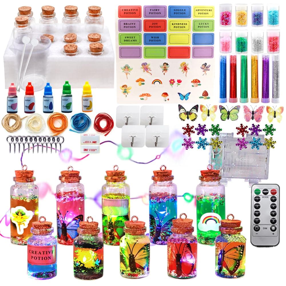 Potions Kits for Kids with Remote-Controlled LED Lights - Unleash Magical Power, 10 Wishing Bottle, Fairy Dust, Creative Craft Toys for Boys & Girls Ages 3-12