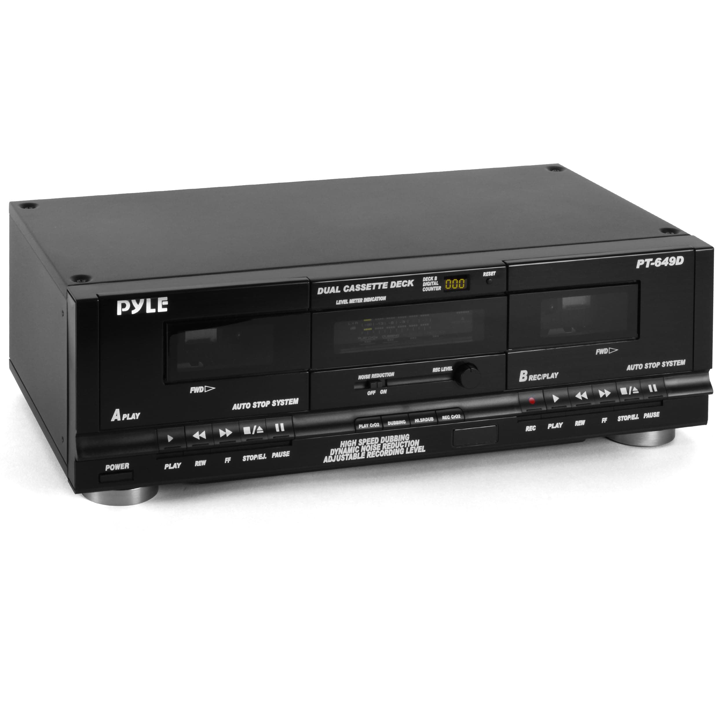 Pyle Home Digital Dual Cassette Deck Media Player Music Recording Device with RCA Cables Switchable Rack Mounting Hardware CrO2 Tape Selector Included 3 Digit Counter - 110V/220V