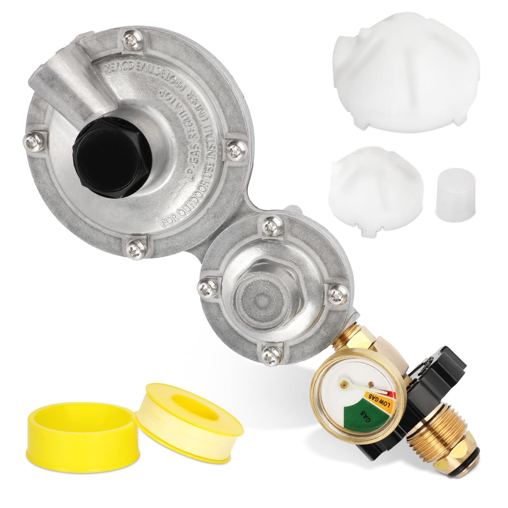 Vertical 2 Stage Propane Regulator with POL and Gauge, Two Stage Propane Regulator Standard 3/8 Female NPT Connection, Double Stage Regulator for 20-100lb Tank，Gas Grill, RV, Propane Heater