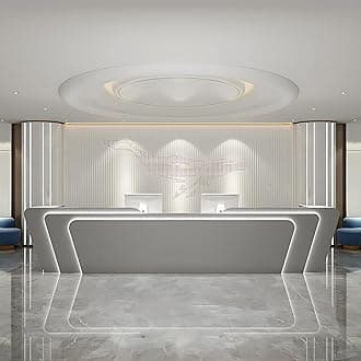 Reception Desk - Stylish Front Desk, Checkout Counter, Retail Counter with Hidden Light Feature, Customizable Logo, No Assembly Required, Designed for Immediate Use (Gray, 80")