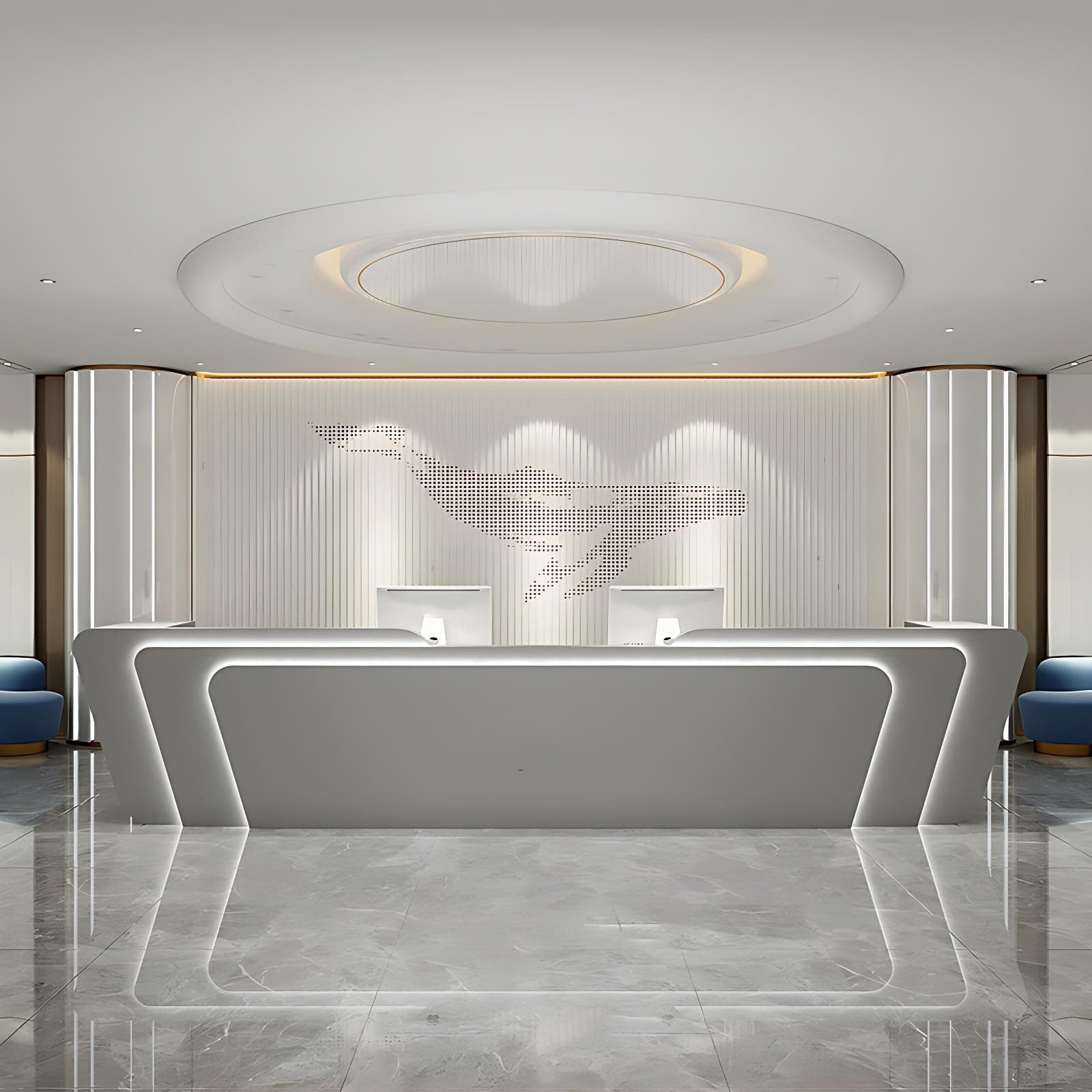 Reception Desk - Stylish Front Desk, Checkout Counter, Retail Counter with Hidden Light Feature, Customizable Logo, No Assembly Required, Designed for Immediate Use (Gray, 76")