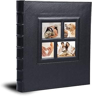 Vienrose Photo Album Leather Album Sean Bonded Bi-Directional Album 620 Pockets Hold 3"x5" 4"x6" 5"x7" Photos Used for Family Anniversary Baby Vacation (Black)