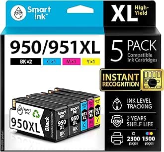 Compatible Ink Cartridges Replacement for HP 950XL 951XL 950 XL 951 XL 5 Pack Combo (2 Black & 1 Cyan 1 Magenta 1 Yellow) for HP Printer Officejet Pro 8600 plus 8610 8620 8100 8625 8630 8615