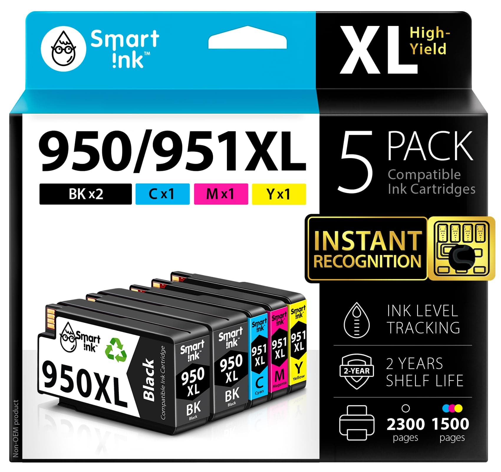 Smart Ink Compatible Ink Cartridge Replacement for HP 950 XL 951 XL (2BK&C/M/Y 5 Pack Combo) for Officejet Pro 8100 8110 8600 8600 Plus 8600 Premium 8610 8615 8616 8620 8625 8630 8640 8660 251dw 276dw