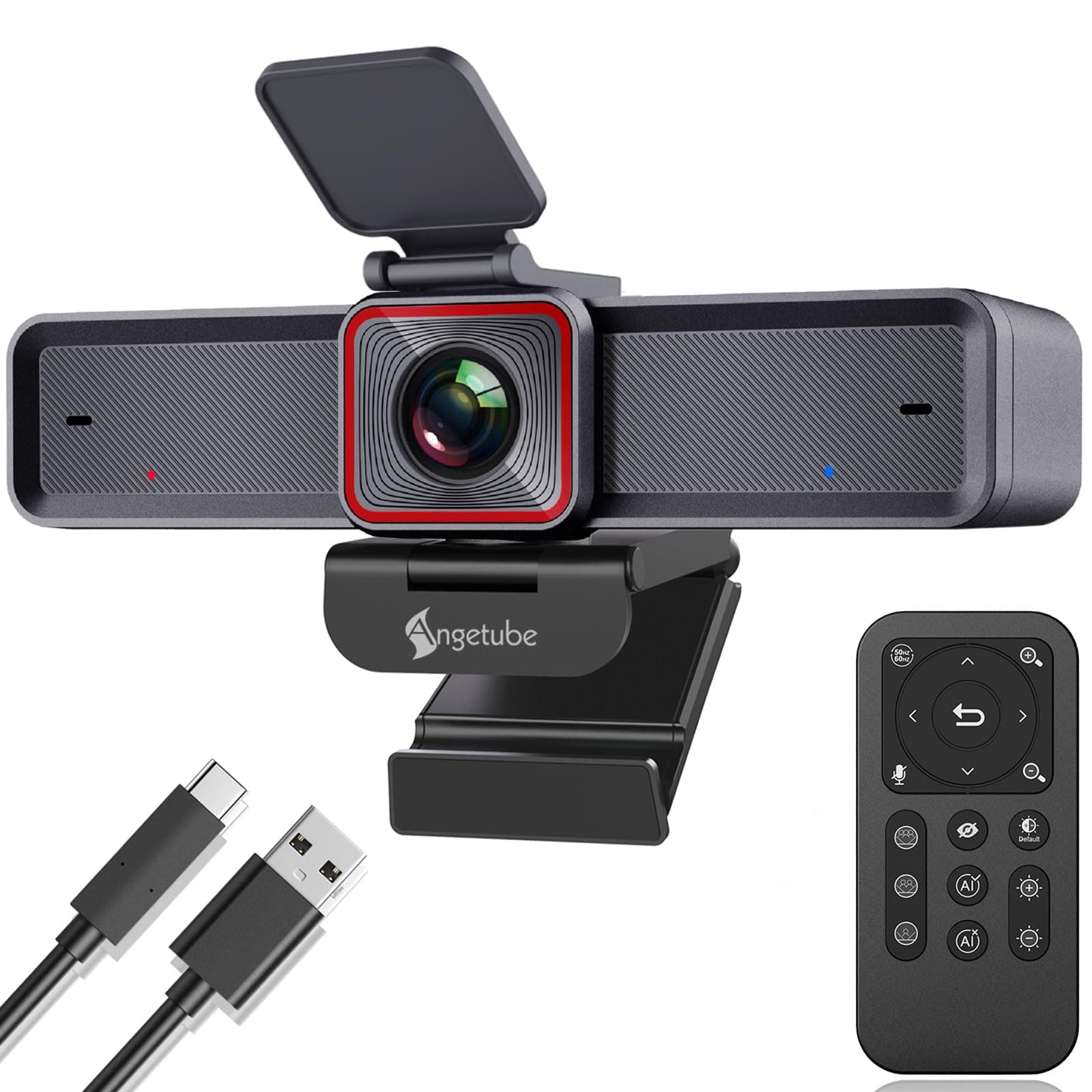 Angetube 4K Webcam Conference Camera High Speed Autoframing with 10x Zoom 1080p 60fps Privacy Shutter,30°-100° Viewing Angle,AI Tracking,HDR,Remote Control,Auto Light Correction Noise Cancelling