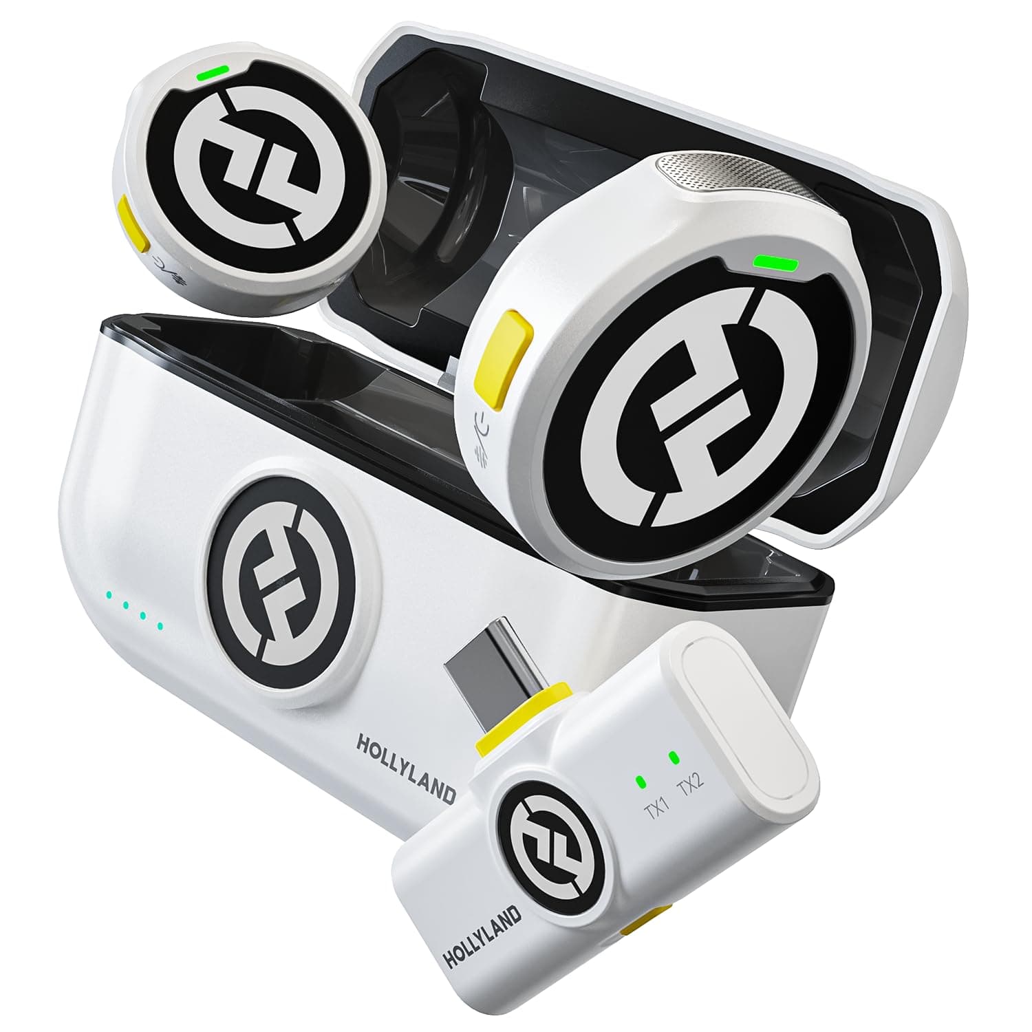 Hollyland Lark M2 Wireless Microphone for iPhone15/16 & Androids, Mini Microphone, 1000ft Range, Hi-Fi Audio, Noise Cancelling, 30h Use, Video Recording (2TX + USB-C RX + Charging Case)