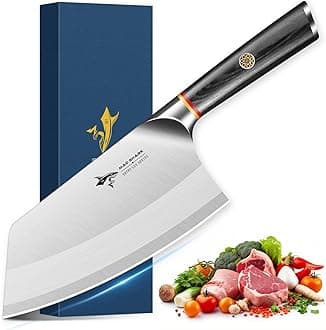 MAD SHARK 7 Inch Meat Cleaver Knife, German Stainless Steel Professional Vegetable Knife, Stainless Steel with Beautiful Pakkawood Handle, Heavy Duty Blade for Chef, Home Kitchen and Restaurant