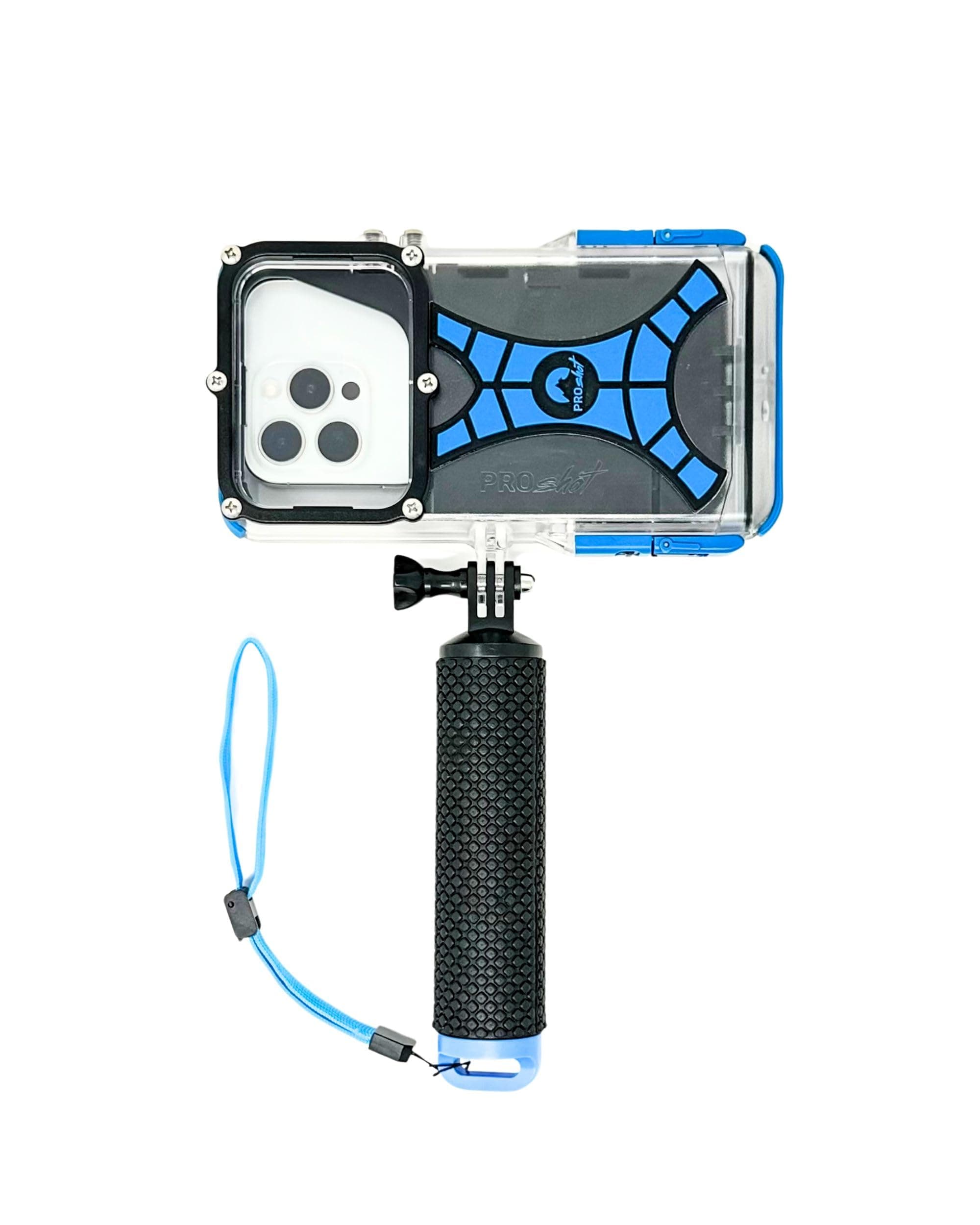 ProShot Dive 2.0 - Underwater housing for iPhone Rated to 130 feet. Underwater Camera housing Compatible with All iPhones Except 17 Pro Max. Waterproof case for Diving and Snorkeling. (Black/Blue)