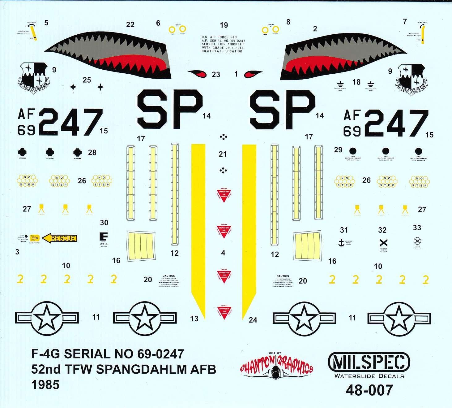CAMMS48007 1:48 MilSpec Decals - F-4G Phantom II No 69-0247 Spangdahlem AFB 1985 [WATERSLIDE DECAL SHEET]