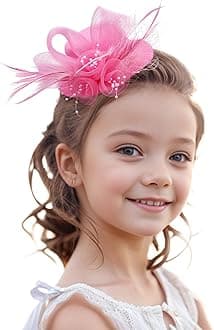 Zinniday Girls Elegant Tea Hat - Pink Derby Hats with a Flower for Tea Party, Mini Fascinator Hair Clip for Girl Children Kentucky Party, 5.11inch