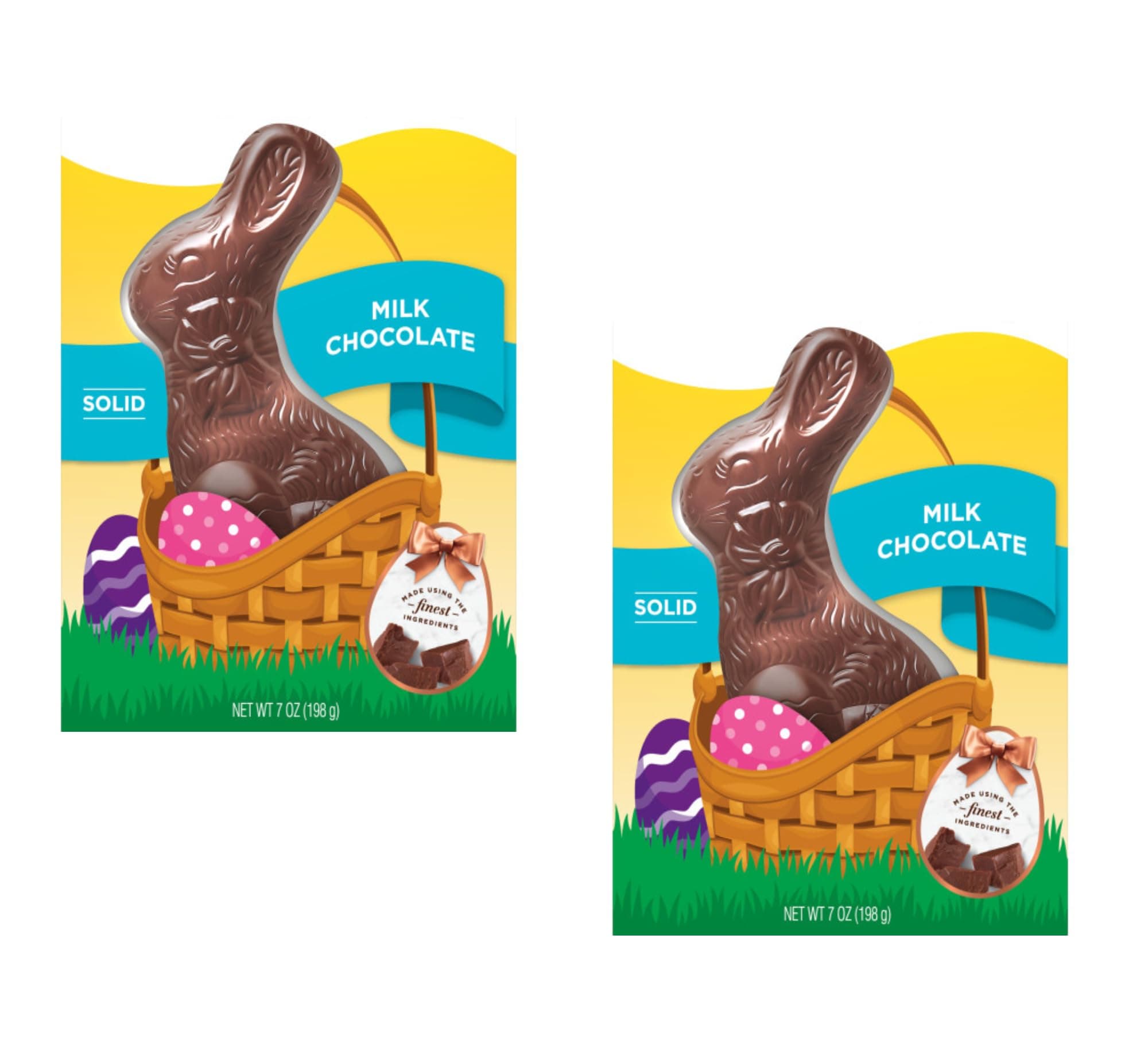 Milk Chocolate Bunnies - Pack of 2 - Solid Milk Chocolate - Smiling Sweets - Perfect for Easter Baskets and For Sharing with Friends and Family - Great Taste