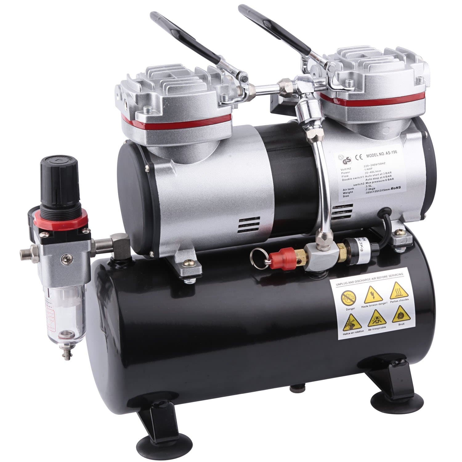 FD-196 Airbrush Mini Compressor with 3,5L Air Tank / 4Bar/ 6 Bar/Auto Stop/Start