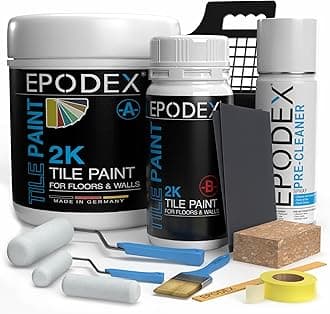 EPODEX 2K TILE PAINT | Tile Paint for Kitchen & Bathroom with Accessories Ideal for Bathrooms, Kitchens & More | For Floor & Wall Tiles in White, Grey, Beige & More | 1.8kg (7m² for 2 coats)