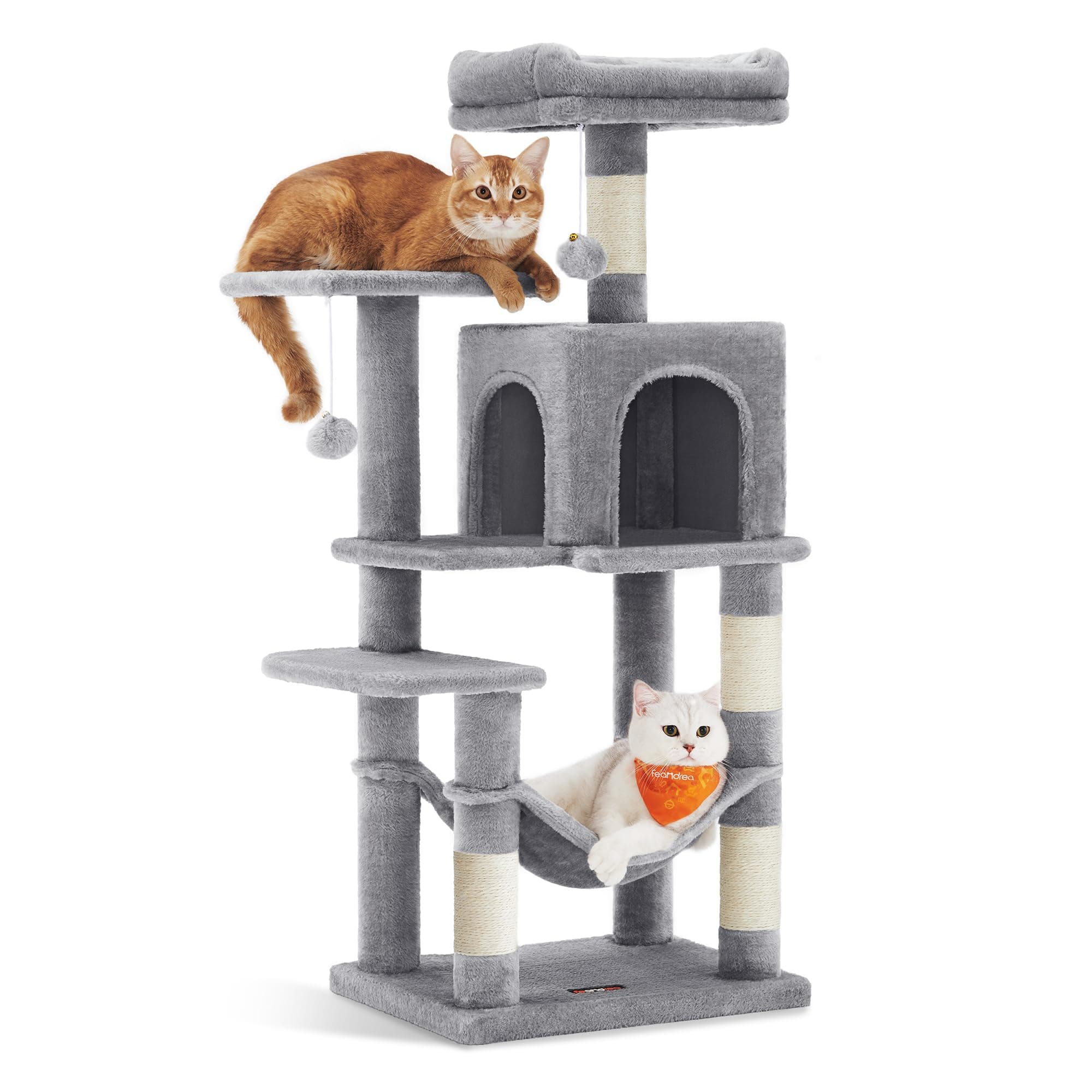 Feandrea Cat Tree, 44.1-Inch Cat Tower for Indoor Cats, Multi-Level Cat Condo with 4 Scratching Posts, 2 Perches, Hammock, Cave, Light Gray UPCT261W01