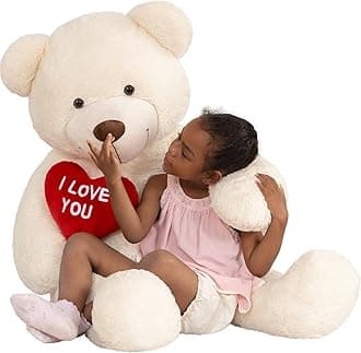 MaoGoLan Giant Teddy Bear 52"- I Love You Red Heart Big White Bear Stuffed Animal - Large Valentines Teddy Bear for Girlfriend,Boyfriend,Wife,Lover - Anniversary, Birthday,Long Distance
