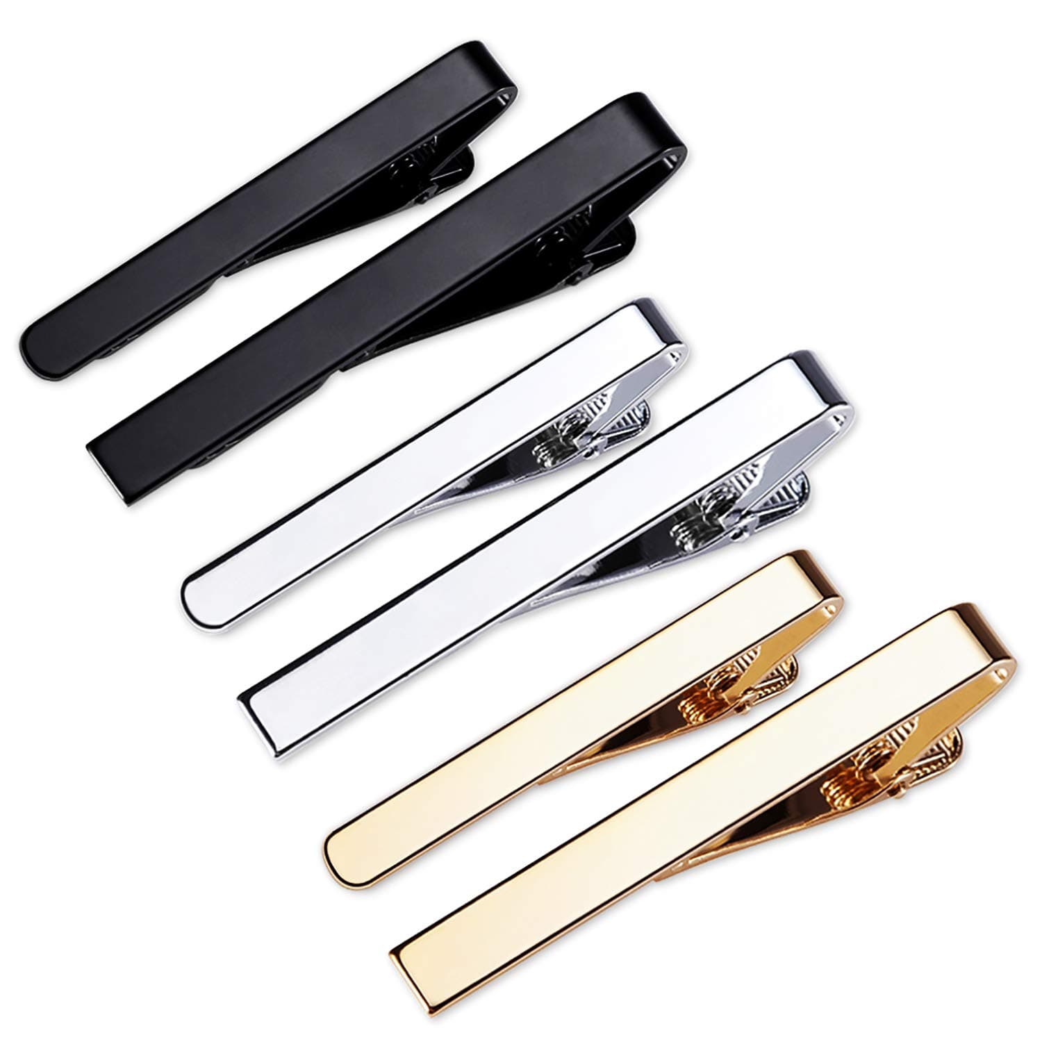 6 Pieces Mens Ties Clips Silk Tie Bar Set, Silver, Black and Golden Square and Round Edges, Best Gifts for Your Father, Lover and Friends in Wedding, Party, Meeting