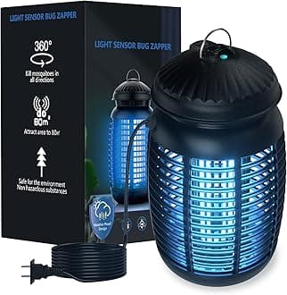 Insect Zapper with Light Sensor, Outdoor Mosquito Sapper, 4200V Electric Insect Killer, Waterproof Fly Sapper, Fly Trap for Home, Backyard,