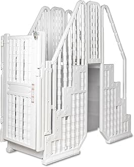 Poolzilla Premium Pool Step Ladder Set for Above Ground Pools - Full Entry-Exit Pool Ladder System with Crossover Bridge, and Lockable Gate - for 48’’ to 54’’ in. Above Ground Pools