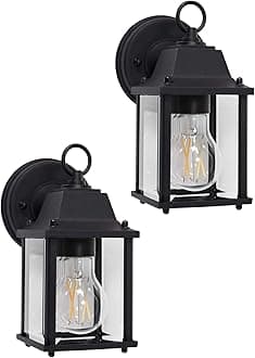 CORAMDEO Outdoor Wall Porch Light, Wall Sconce for Porch, Patio, Deck and More, E26 Medium Base Socket, Suitable for Wet Location, Black Powder Coat Cast Aluminum with Beveled Glass 2 Pack