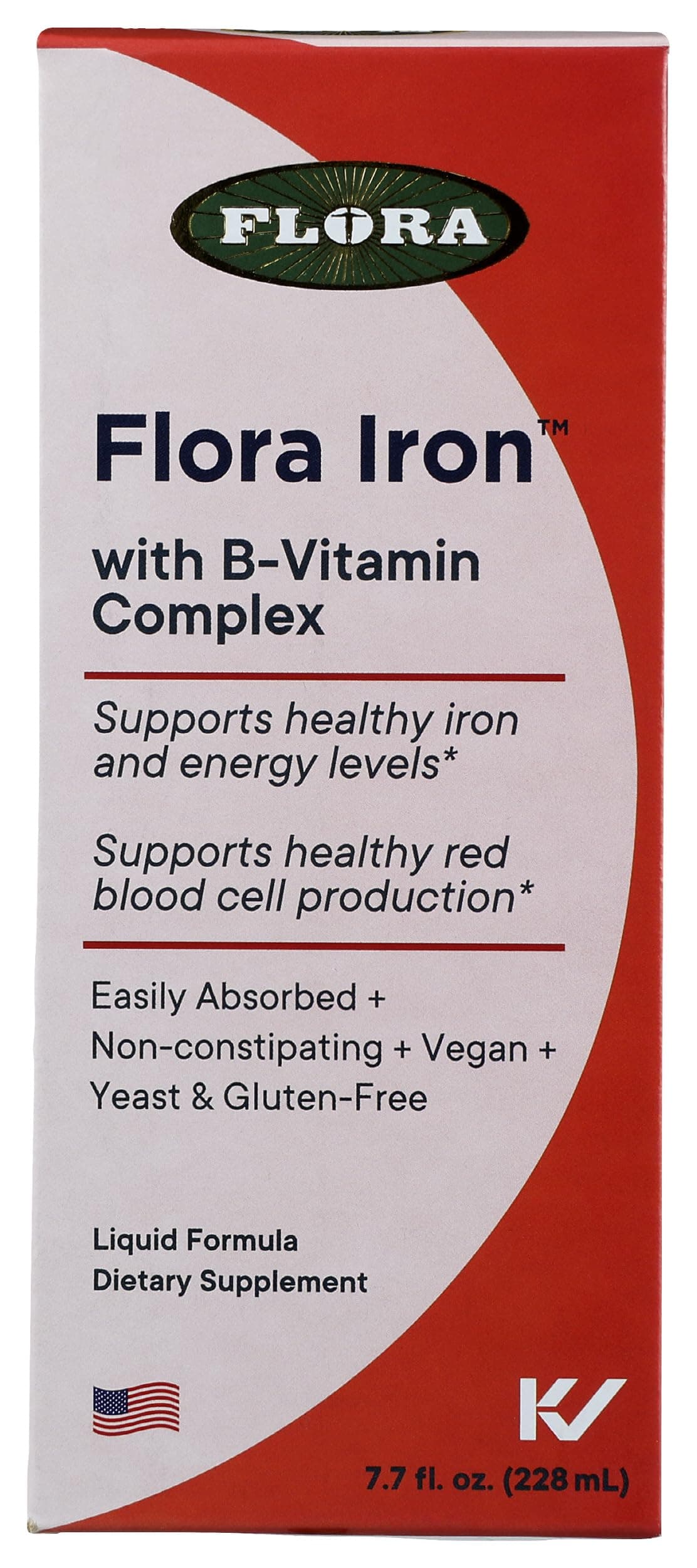 Flora Iron with B-Vitamin Complex Dietary Supplement, Liquid Formula, Vegan Friendly, Kosher, Gluten Free, 7.7 Fluid Ounce (Pack of 1)