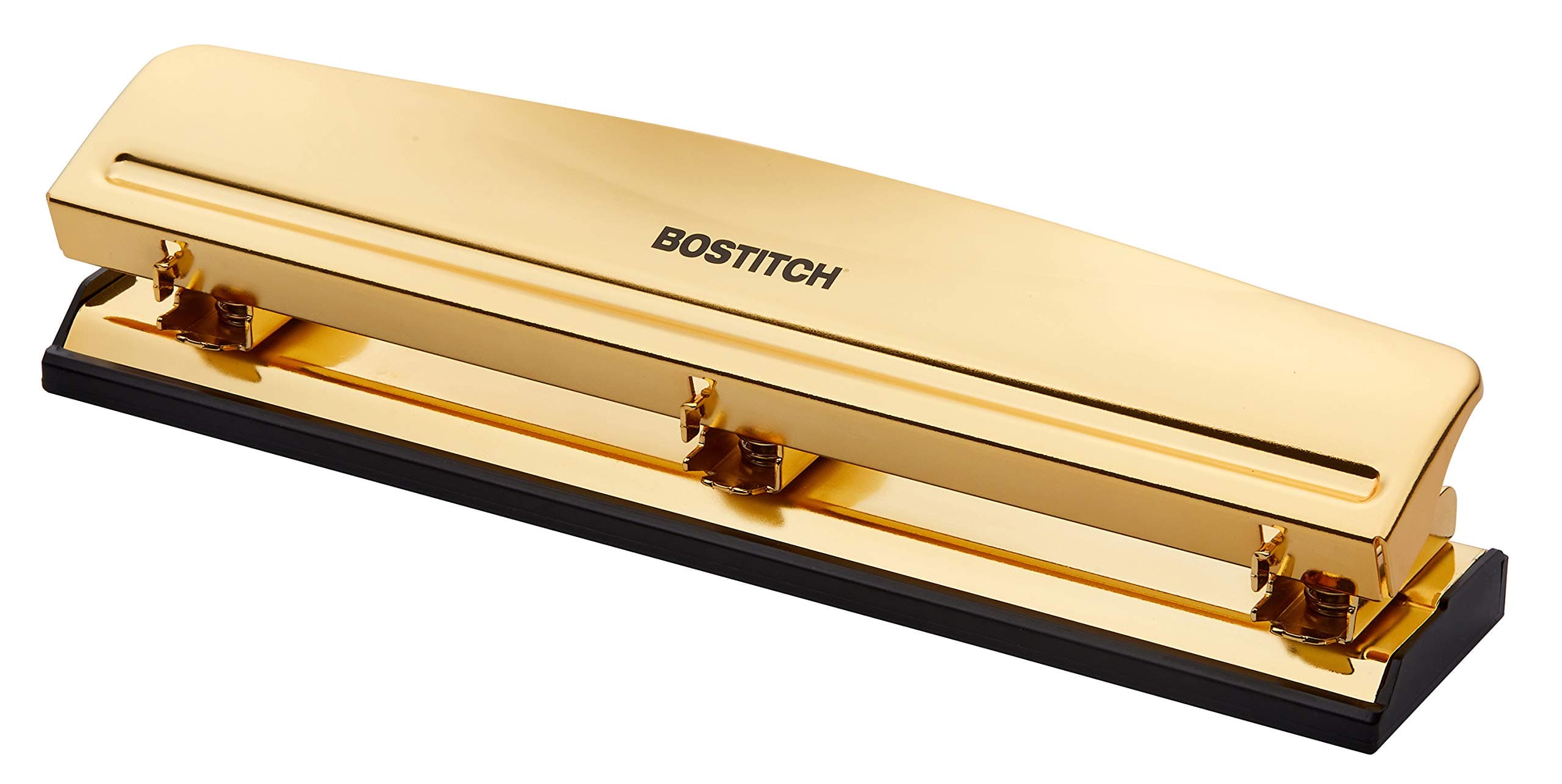 Bostitch Office 3 Hole Punch, 12 Sheet Capacity, Durable Metal, Gold Chrome, Rubber Base
