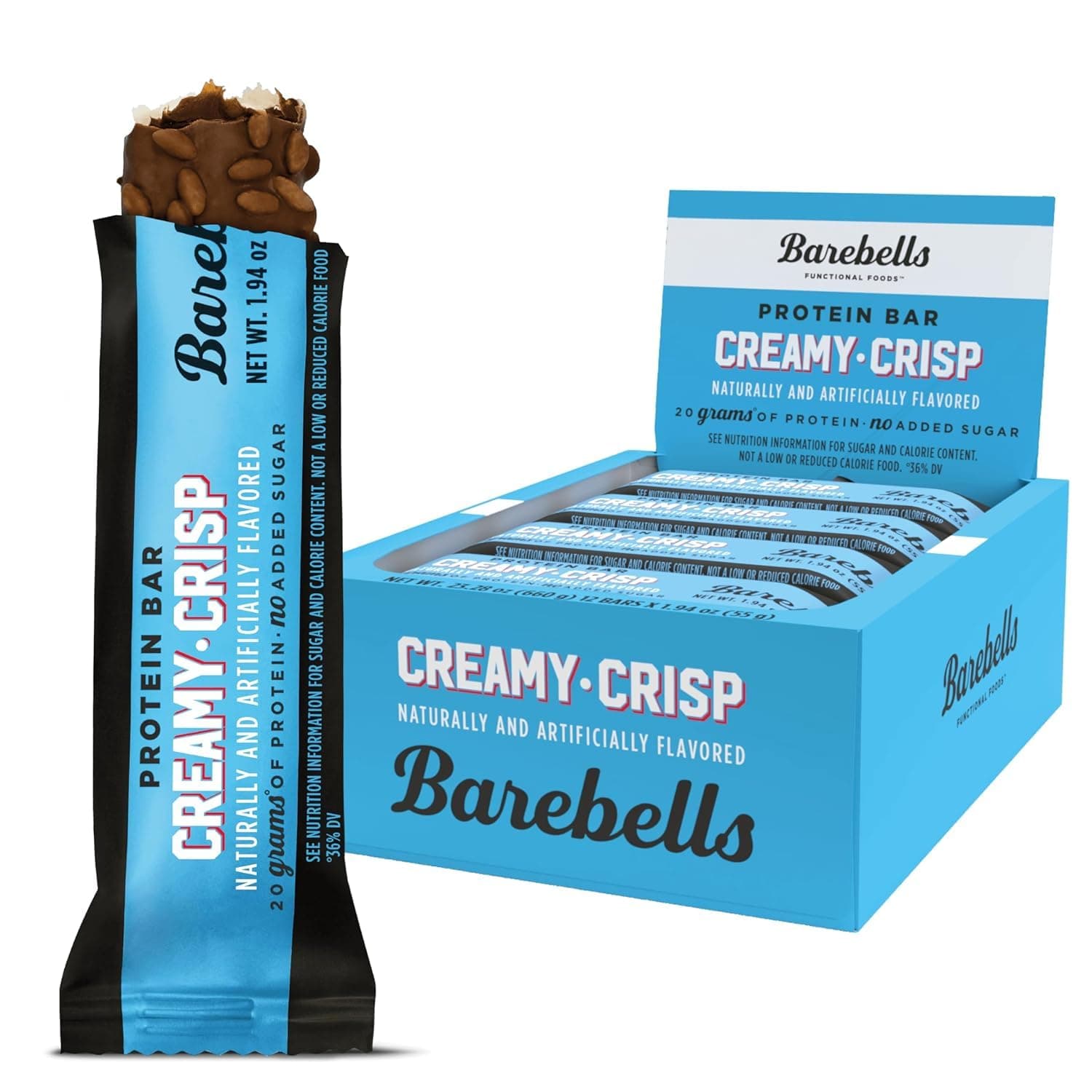 Protein Bars Creamy Crisp - 12 Count, 20g High Protein Treats - Chocolate Nutrition Bar with 1g Total Sugars - On-The-Go Breakfast or Post-Workout Snack
