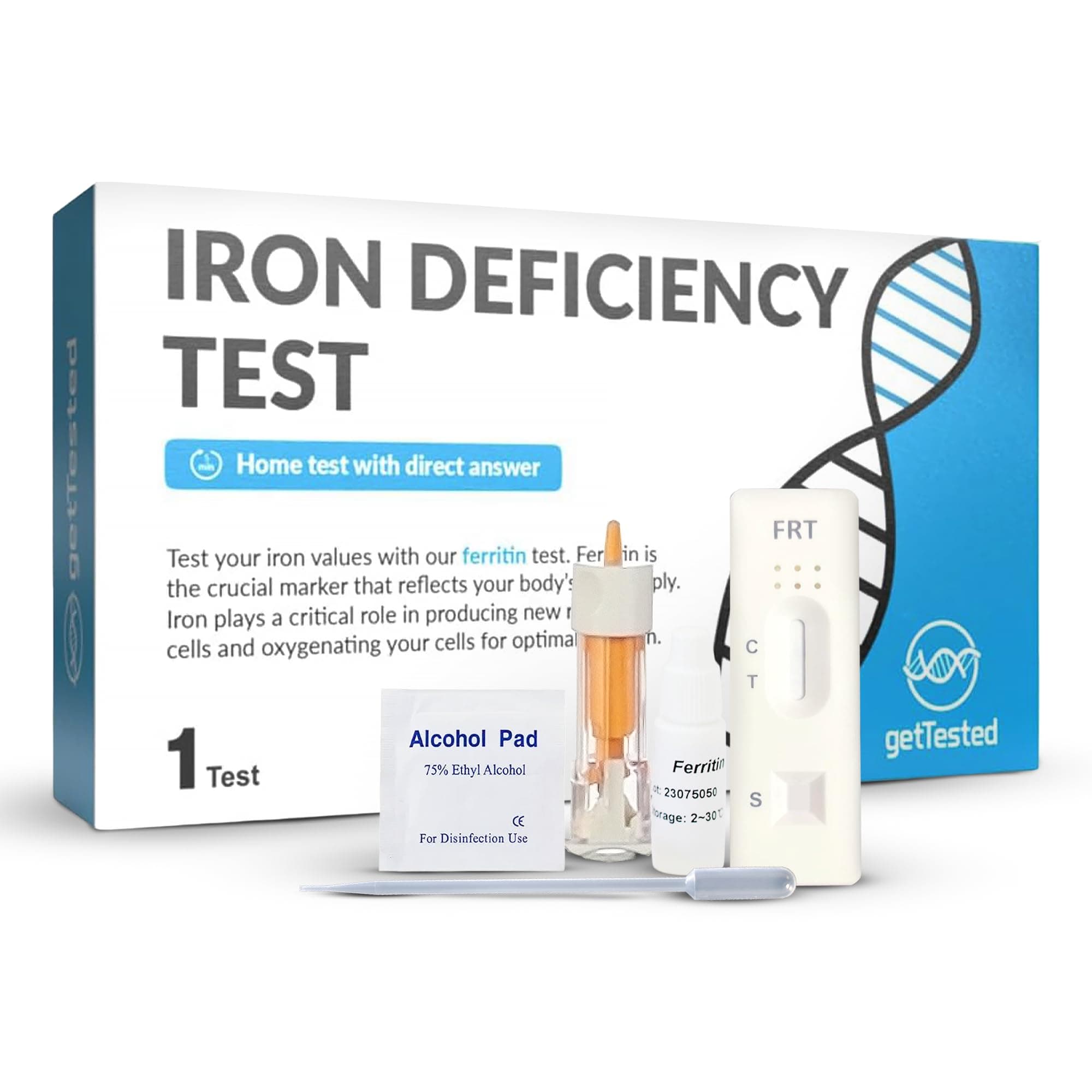 getTested Iron Deficiency Test Kit – at Home Blood Test for Anemia with Fast Results – Fingerprick Sample, No Lab Visit Needed – Clinically Validated Check for Low Iron Levels