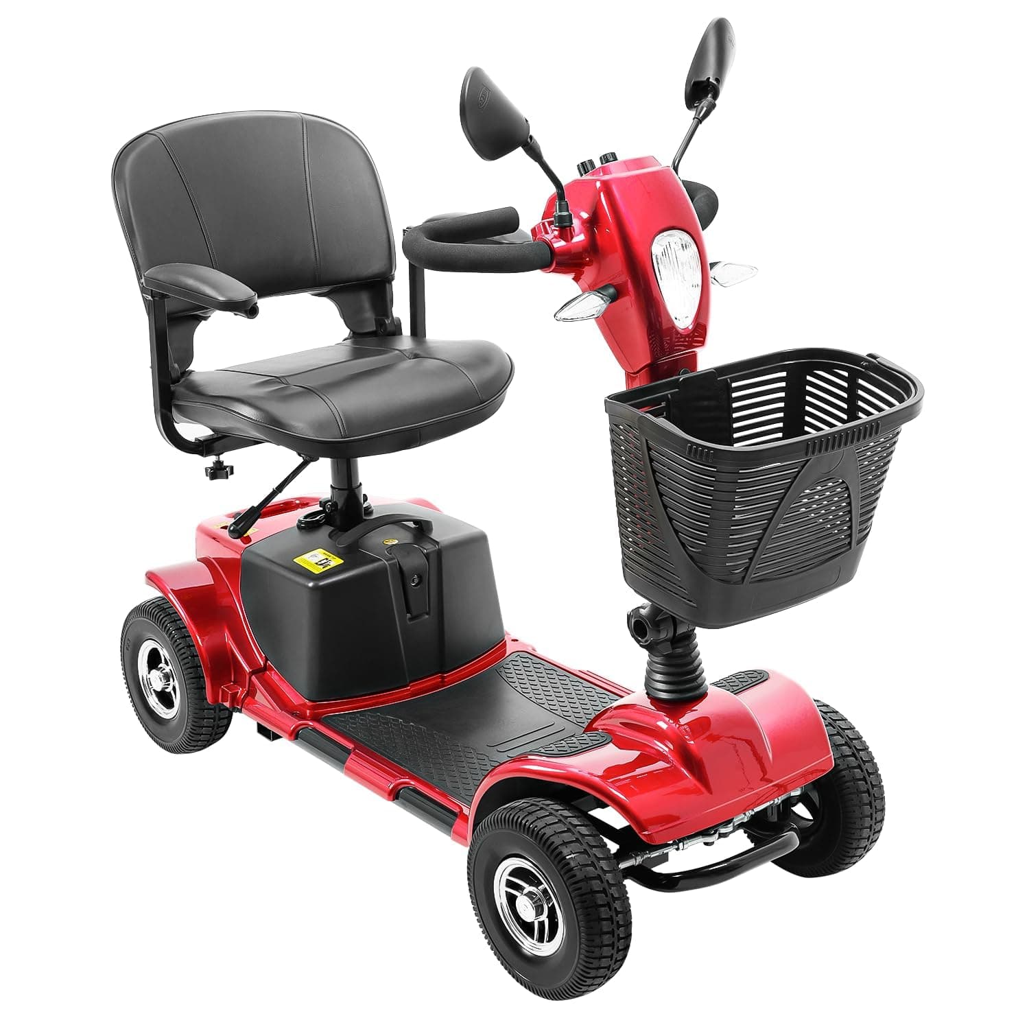 4 Wheel Mobility Scooters with Lights & Rearview Mirror, Power Electric Mobility Scooters for Adult Seniors, 300 lb Capacity Electric Scooter with Basket for Travel, Long Range Battery, Red