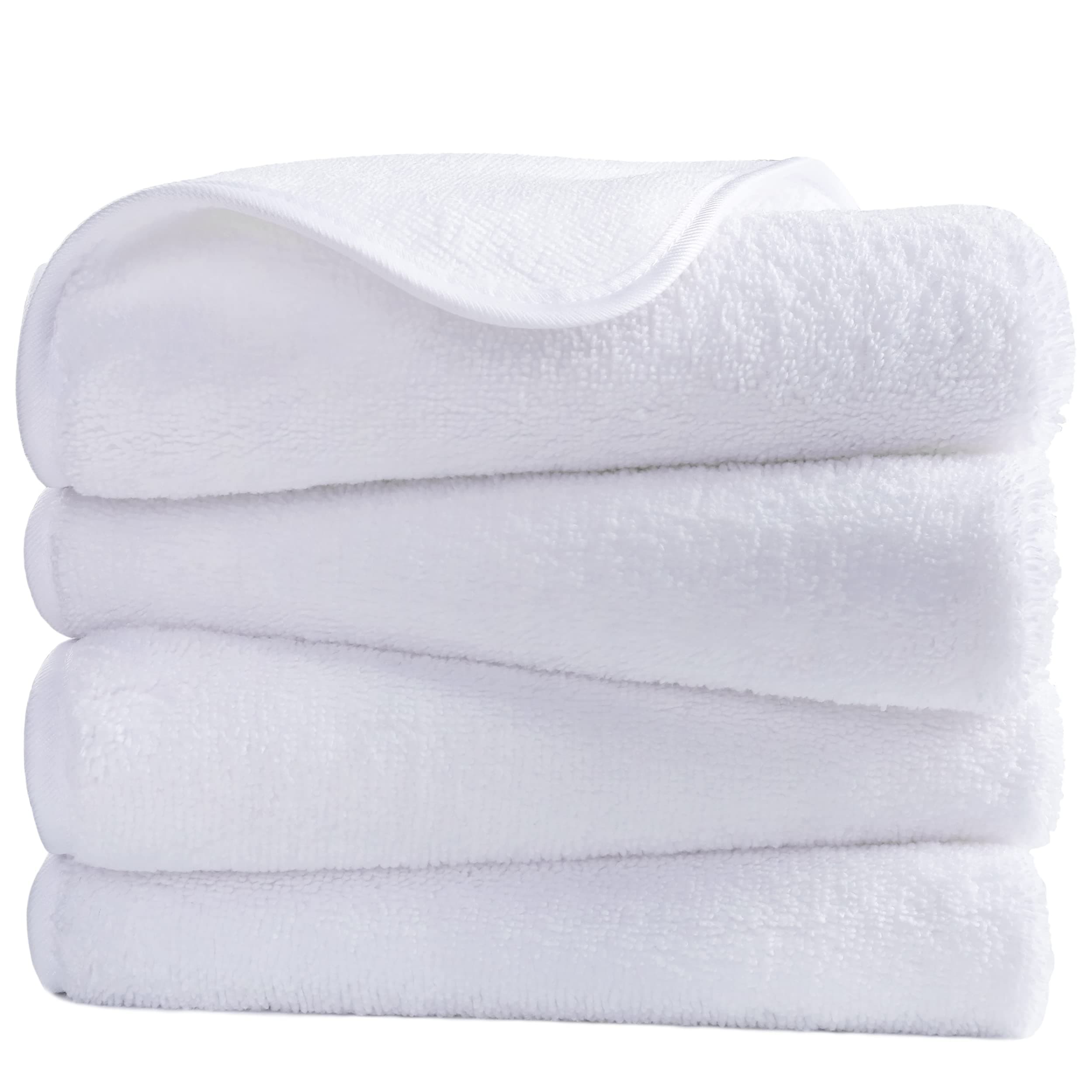 POLYTE Quick Dry Lint Free Microfibre Hand Towel, 40 x 76 cm, Set of 4 (White)