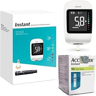 Instant Blood Glucose Monitor MMOL/L (Acc Chek) | Includes Genuine Instant Monitor + 60 Pack Instant Test Strips | Diabetes Blood Glucose Meter System | Complete Starter Kit Bundle