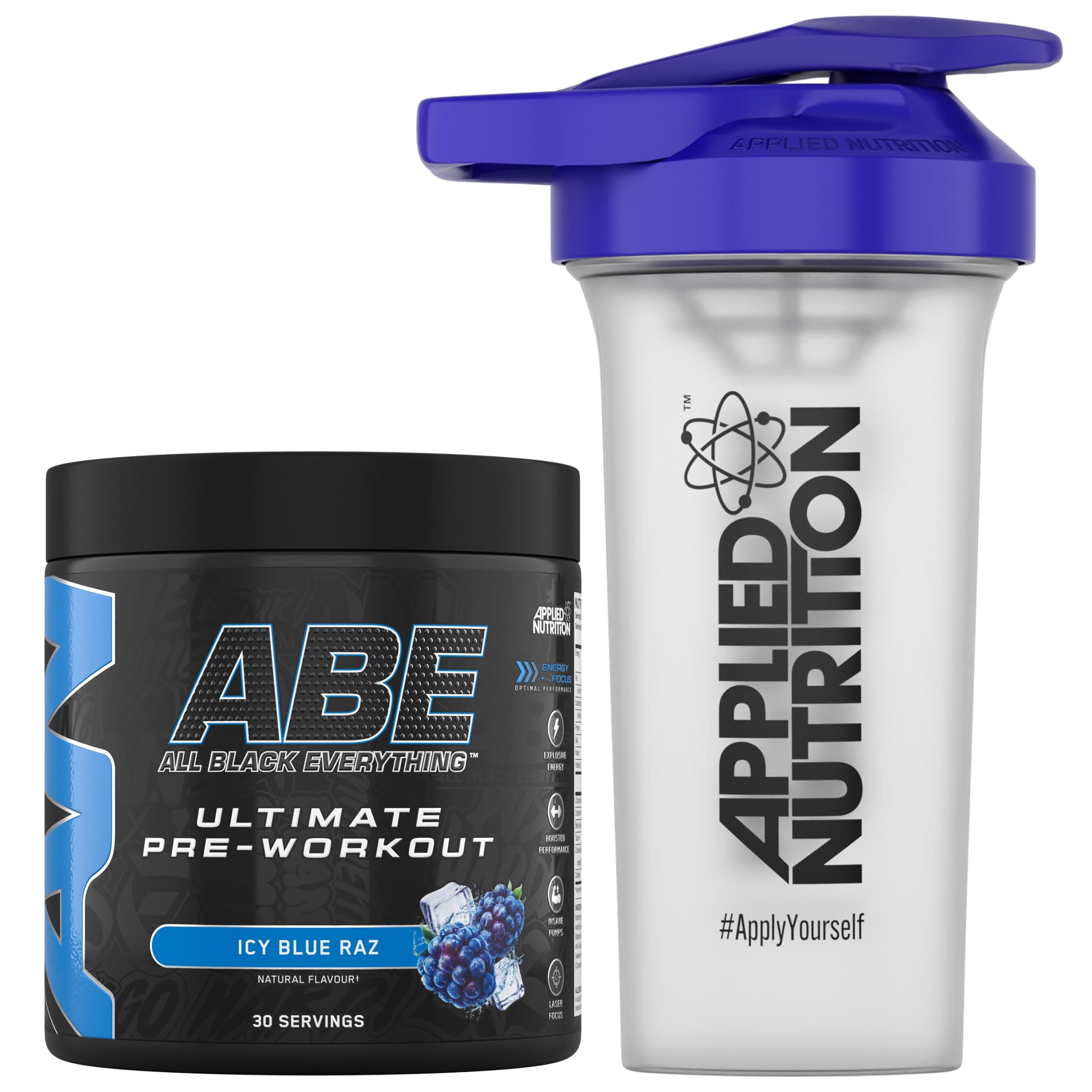 Bundle ABE Pre Workout 315g + 700ml Protein Shaker | All Black Everything Preworkout Boosts Energy & Performance with Citrulline, Creatine, Beta Alanine (ICY Blue Raz)
