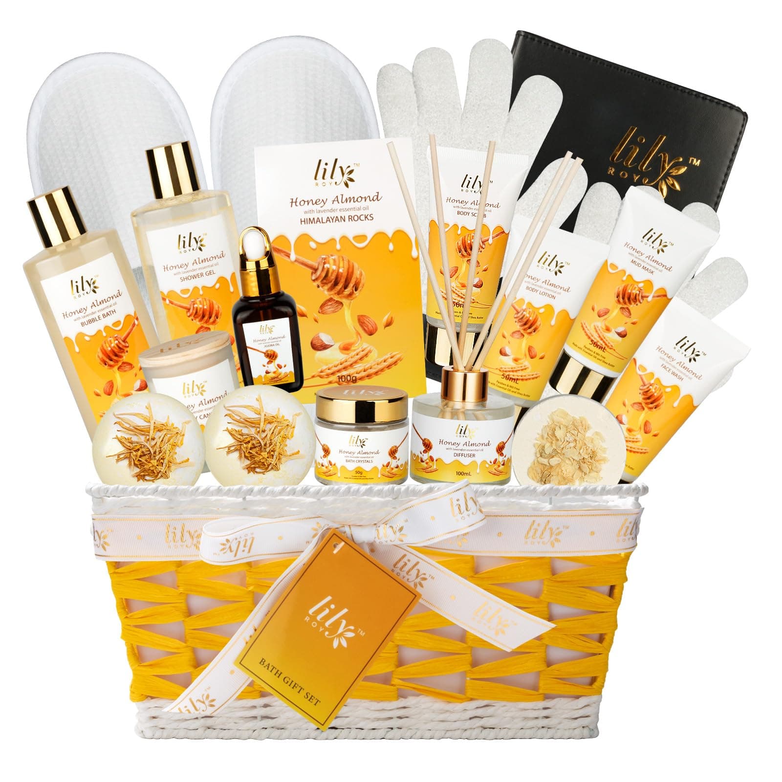 Spa Gift Baskets for Women, Luxury Spa Gift Set - 18Pcs Honey Almond Bath and Body Gift Basket, Home Spa Kit Include Bath Bombs, Body Lotion, Bubble Bath for Women Relaxing, Best Gift for Christmas