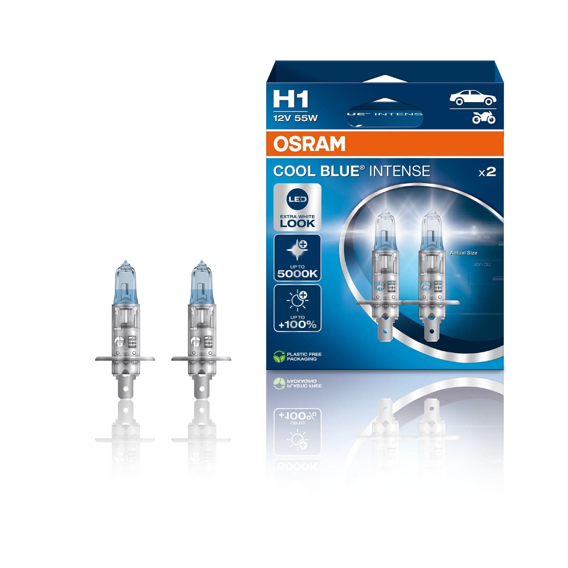 Osram Cool Blue Intense H1, +100% More Brightness, Up To 5,000K, Halogen Headlight Lamp, Led Look, Duo Box (2 Lamps) 64150Cbn-Hcb