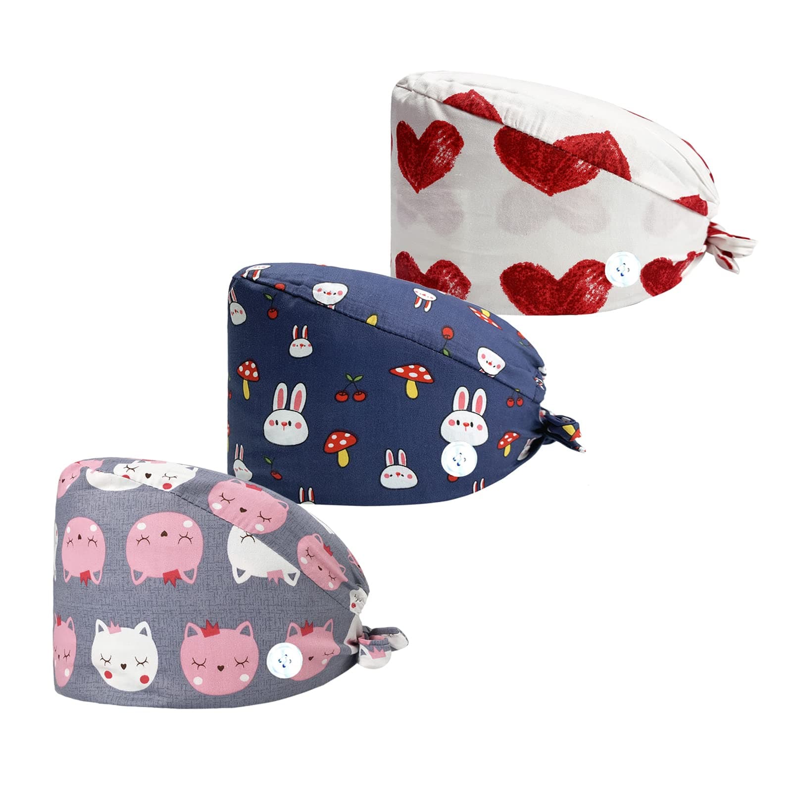 Heart Adjustable Working Caps, Bouffant Hats with Buttons, Working Caps for Valentine's Day Gift (HT- for Valentine Gift)