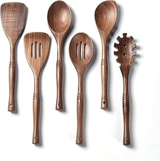 - Gudamaye 12 inch Black Walnut Wooden Utensils - 6 Pcs Crafting Spoon Set for Cooking