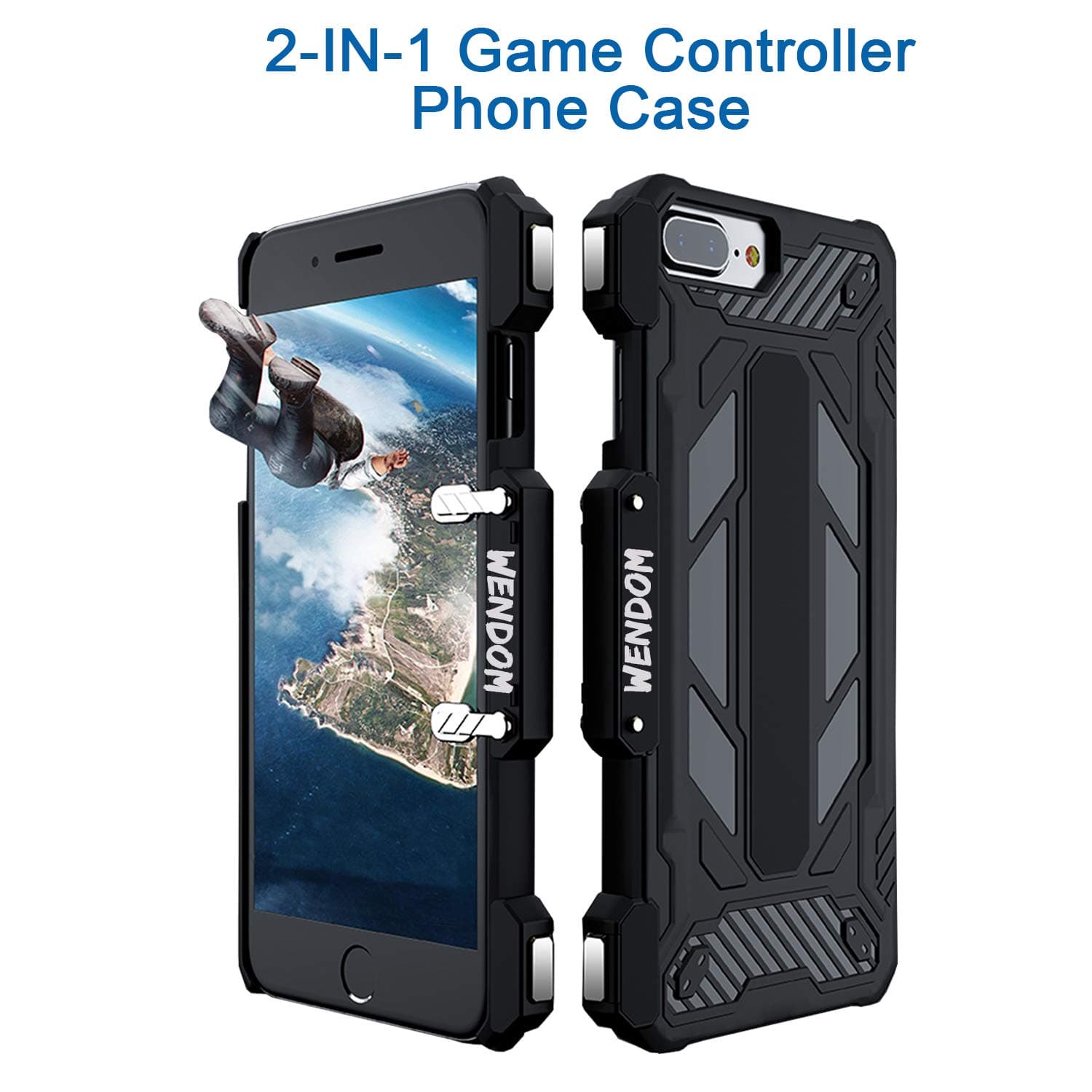 WENDOM 2-in-1 Mobile Triggers with Phone Case New Technology Game Controller Sensitive Joystick Black Compatible with All Shooting Games