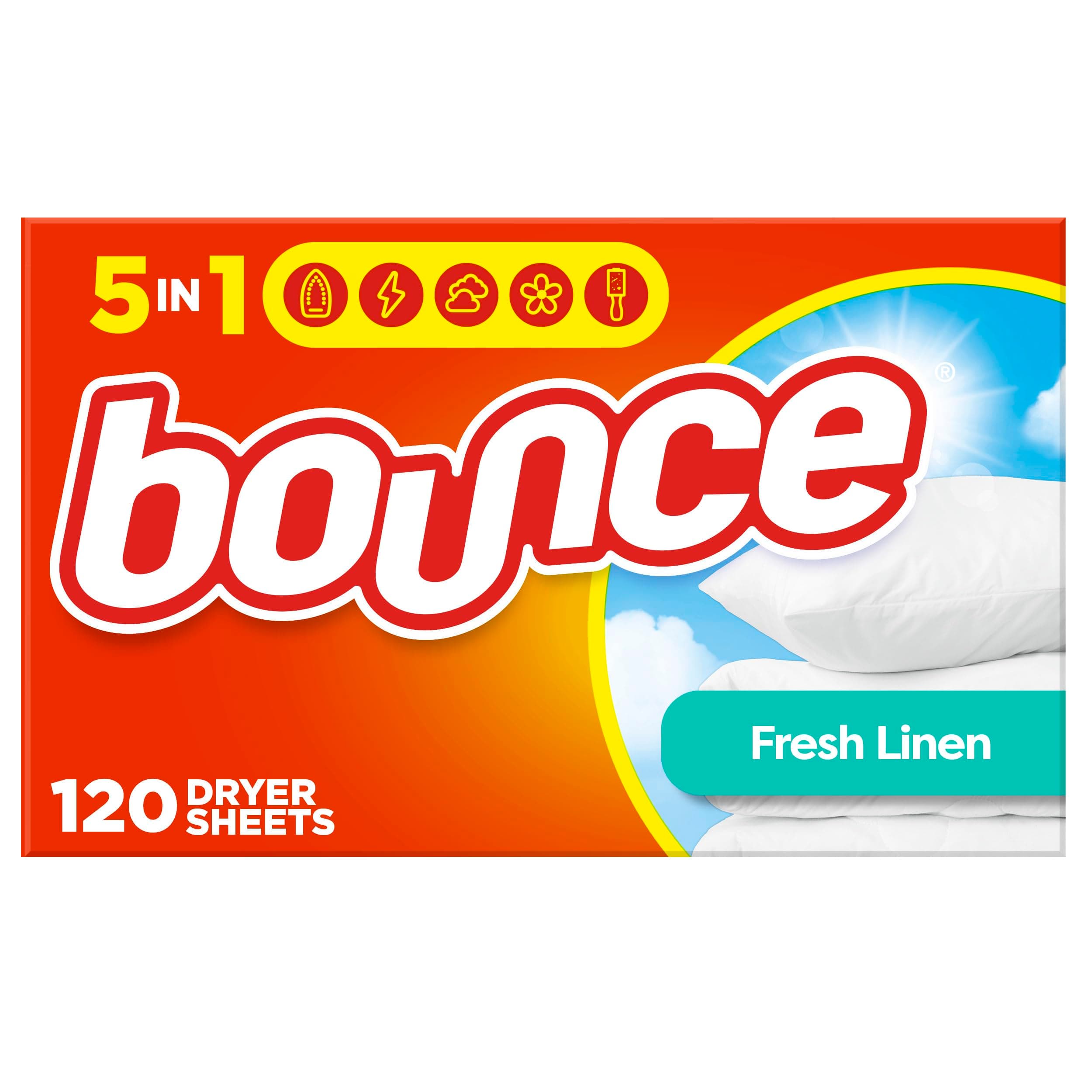 Bounce Fresh Linen Scented Fabric Softener Dryer Sheets, 120 Count