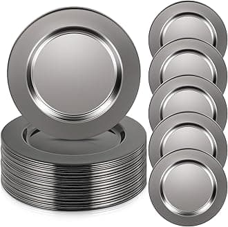 Vesici 12 Pcs Stainless Steel Charger Plates 13 Inch Round Metal Charger Plates Bulk Mirror Plates Elegant Charger Plates Luxury Decorative Chargers for Wedding Dinner Party (Pearl Black)