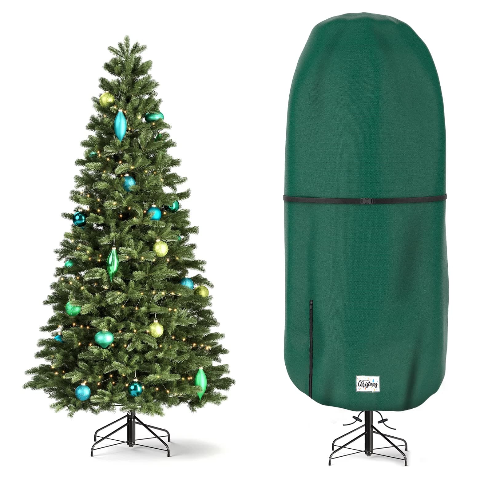 Upright Christmas Tree Storage Cover,Tear Resistant Adjustable 9 FT Christmas Tree Storage Bag for Assembled Tree Standing with Ornaments,Xmas Tree Cover Waterproof, Dustproof