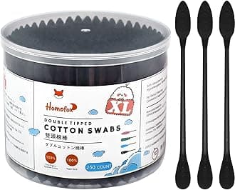 XL Thick Black Cotton Swabs Pointed Precision - 250 Count Extra Large - Pointy Organic Cotton Buds Goth Bathroom Tightly Wrapped Charcoal Tips Paper Stick Cruelty-Free, XL Pointy & Round Black