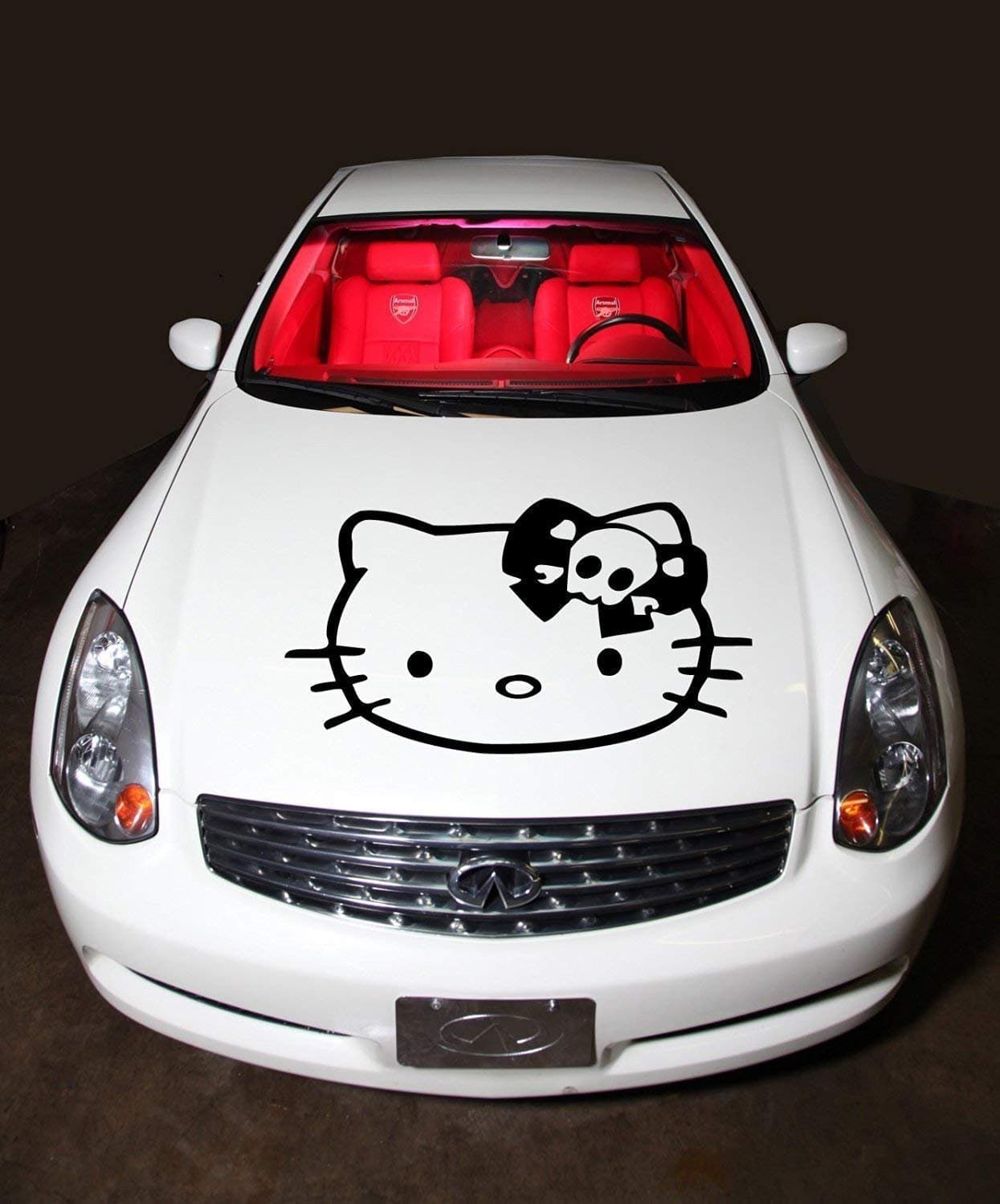 Car Hood Vinyl Sticker Graphics Hello Kitty with Bow and Skull G215 (33x40)