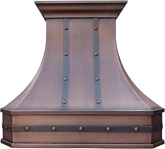 Copper Vent Hood for Kitchen, Handcrafted by Artisans-Includes Range Hood Lighting, Fan Motor, Blower House, Baffle Filter, 36"W x 36"H Island Mount, Smooth-Natural Copper, H3STRSNI3636